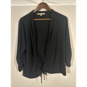 Complements Black Open Front Cardigan Womens Large Ruched Drawstring